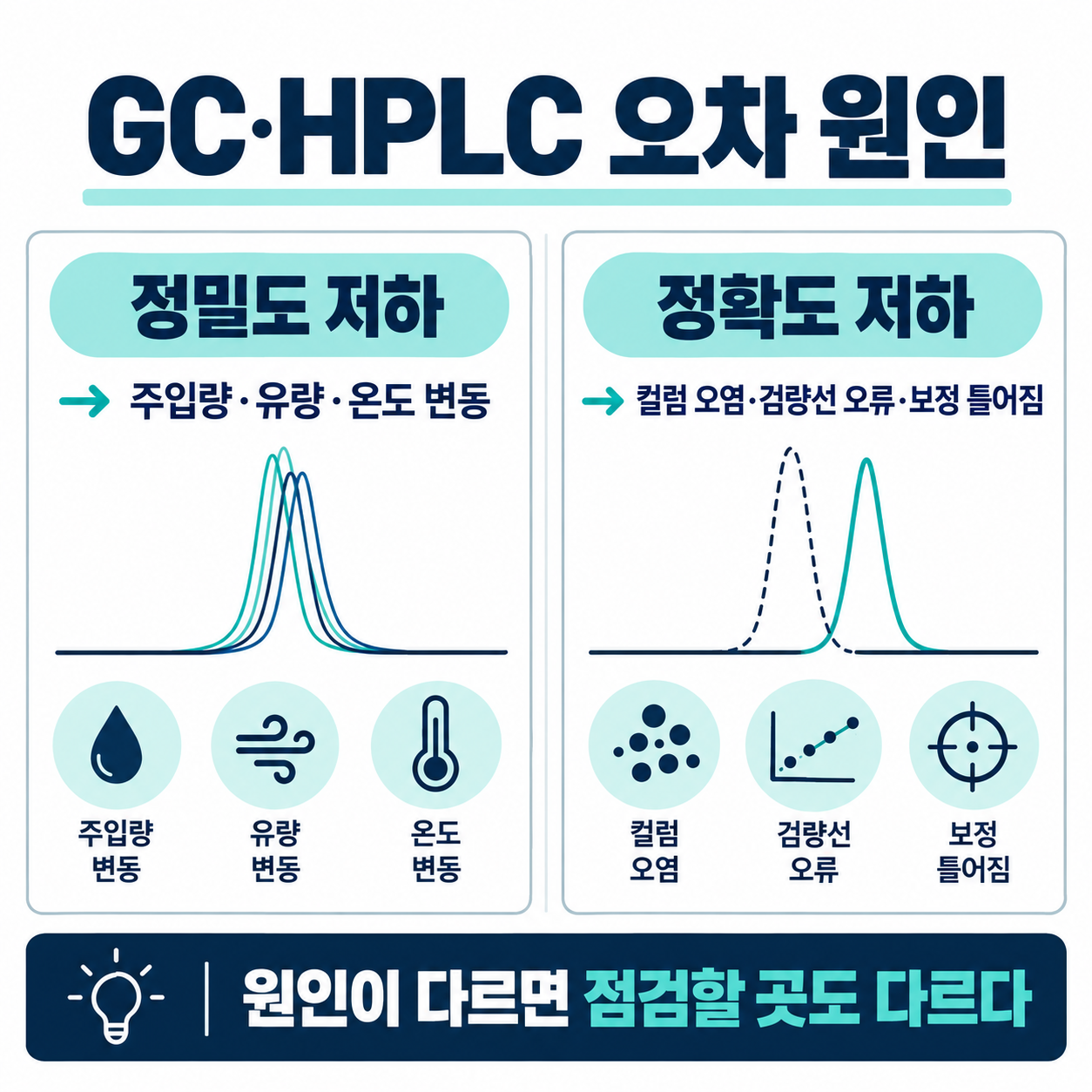 GC·HPLC에서 두 지표가 흔들리는 이유 — 정밀도 정확도 차이